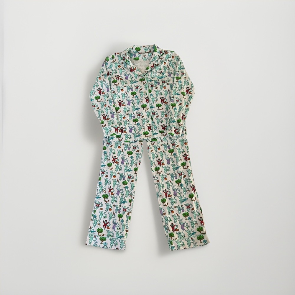 Roller Rabbit Georgia Monkey Pima Cotton Long Sleeve Pajama Set Mint S NWOT